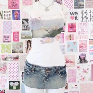 y2k horse butterfly graphic ribbed tank coquette size S/M